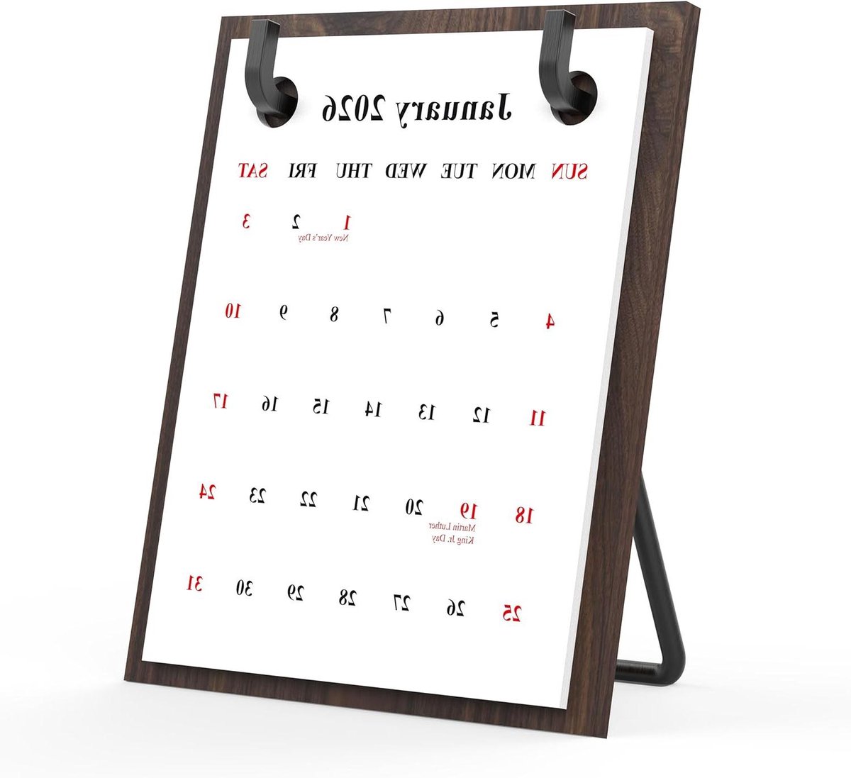 Bureaukalender Hout - Flip Kalender - Planning Bijhouden - Herbruikbaar Frame - 15 x 20 cm - Zwart Walnoot