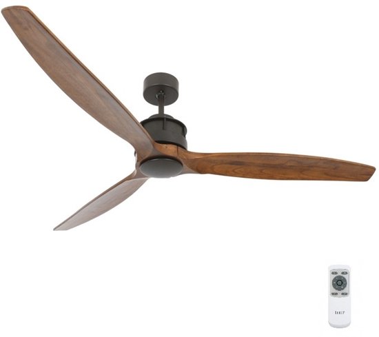 Plafondventilator Akmani 142 cm stil energiezuinig DC motor brons walnoot met afstandsbediening zomer/winterfunctie