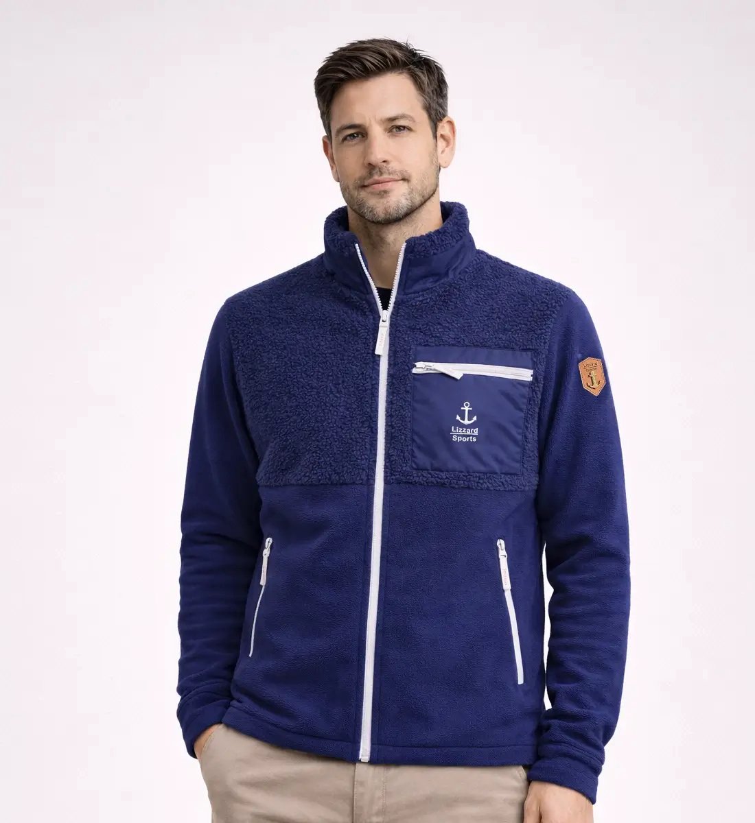 Lizzard Sports Heren Fleece Vest - Donkerblauw/grey Maat XXXL - Fleece Jas met met Volledige Ritssluiting en Borstzak - Teddy Fleece Trui Heren