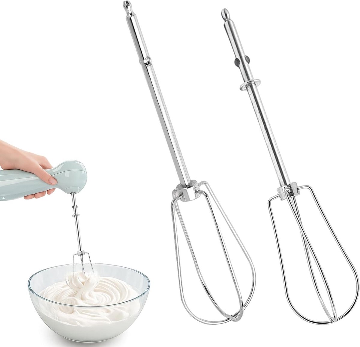 Roerstaafjes Handmixer - Garde Opzetstukken - Bakken en Mixen - Roestvrij Staal - 2 stuks - Zilver