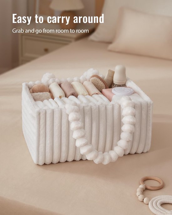 Zachte Luiermand voor Baby's - Luier Organizer - Opbergmand voor De Babykamer met Uitneembaar Tussenschot, Draagbare Luiermand, Cadeau voor Kersverse Ouders - 38*25,5*18 CM Wit — afbeelding 5