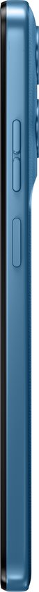 Zijkant van de blauwe Motorola Moto G17 Power telefoon met knoppen.