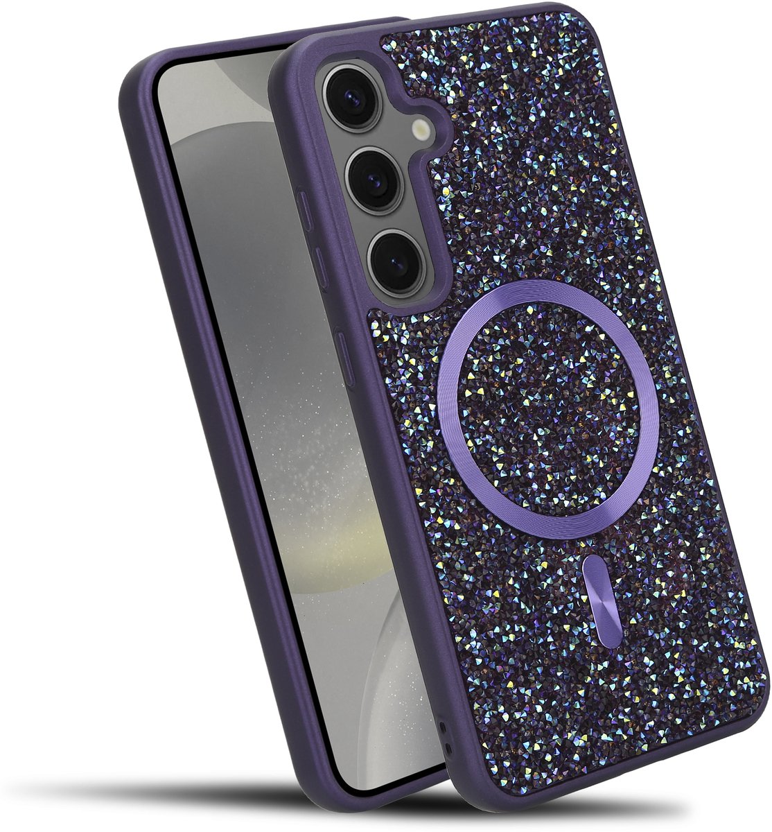 Hoesje geschikt voor Samsung Galaxy S24 PLUS in Paars Diamant Glitter Stijl