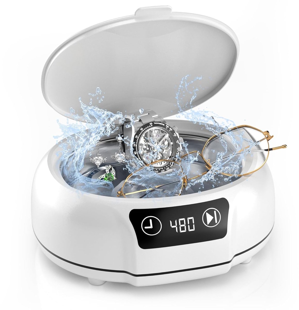 Ultrasoon Reiniger voor Sieraden, Bril, Juwelen, Ringen, Kunstgebitten, 700 ml, 48 kHz