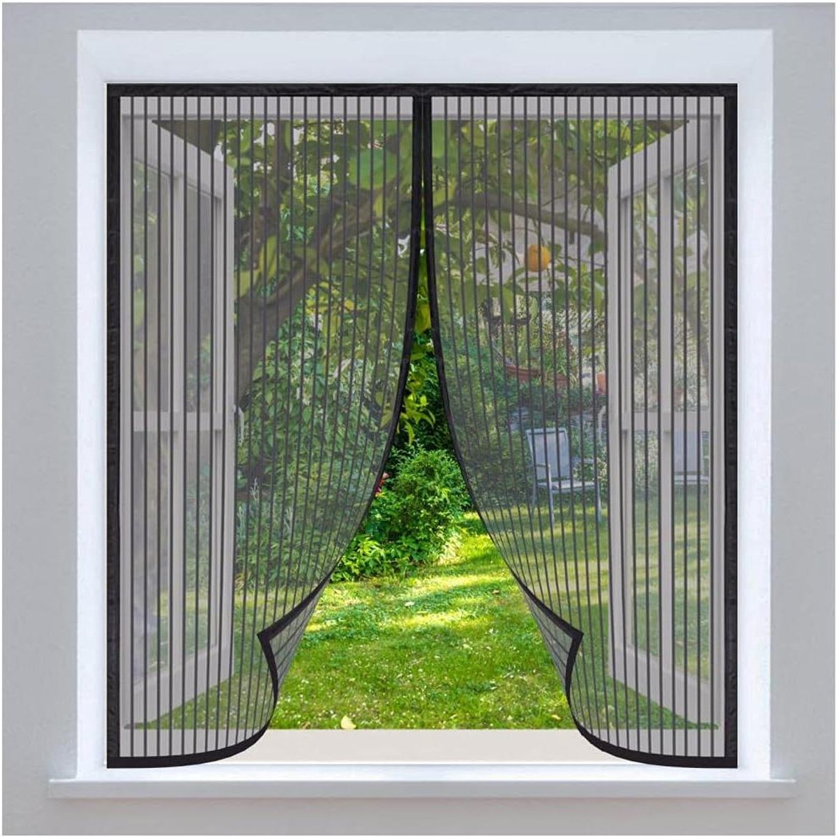 Vliegengaas Ramen - Muggengaas Raamhor - Insecten Buiten Houden - Magnetisch Automatisch Sluiten - 100x160cm - Zwart