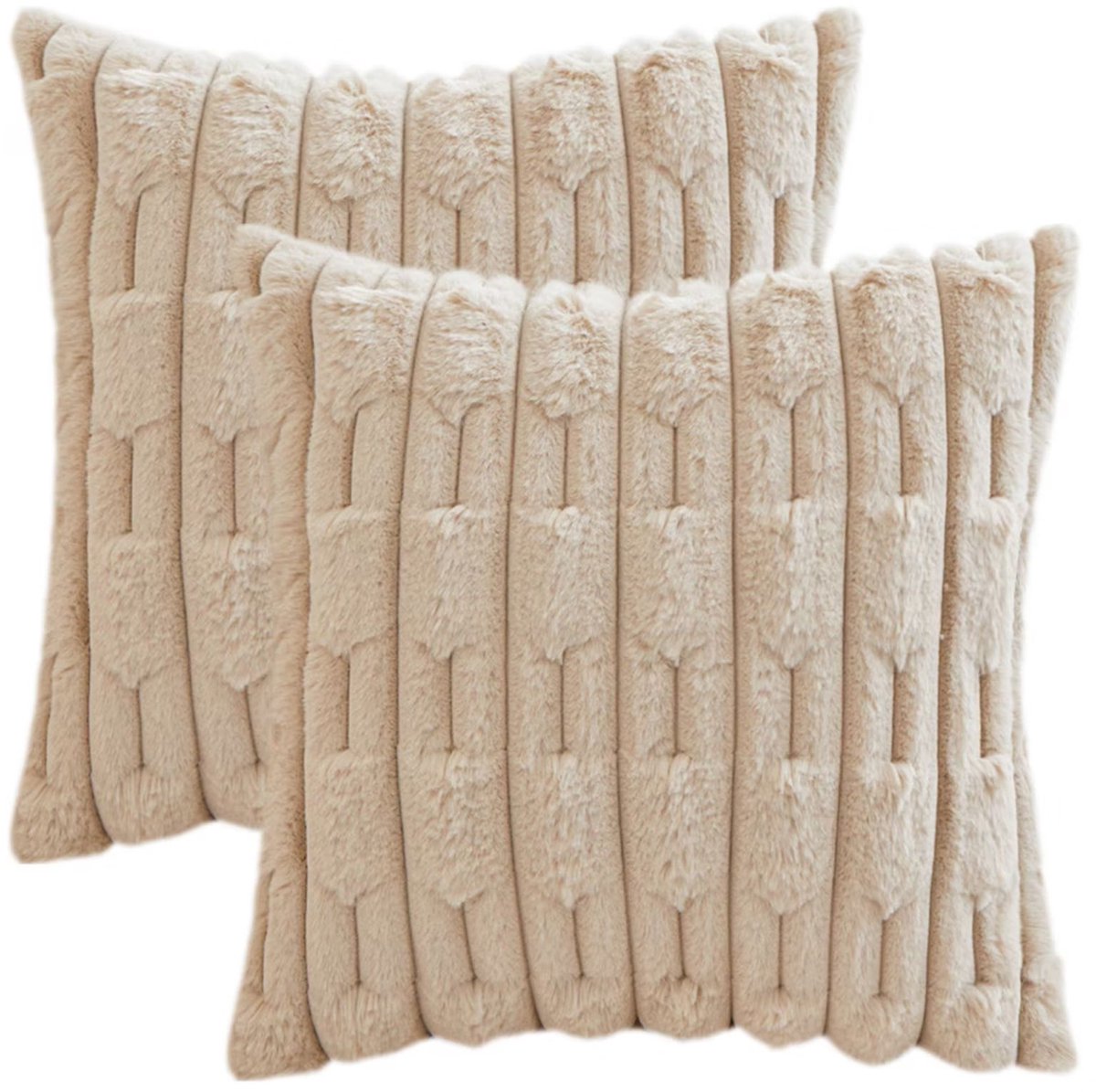 Luxaliving Teddy Bouclé Sierkussens Set van 2 – Kaki – 45x45 cm – Zachte Fluffy Pluche Kussens Inclusief Vulling