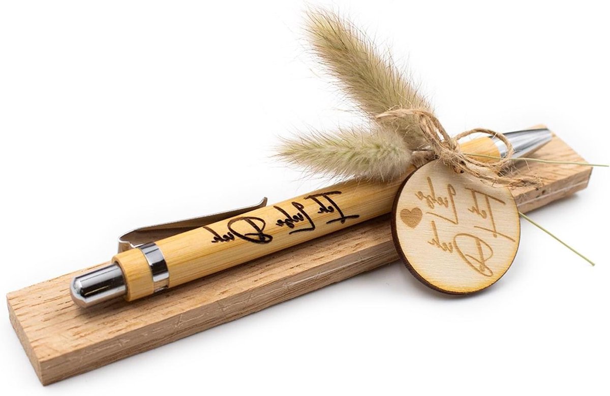 Houten balpen - Gepersonaliseerd cadeau - Persoonlijk schrijven - Met gravure - 14 cm - Natuurlijk hout