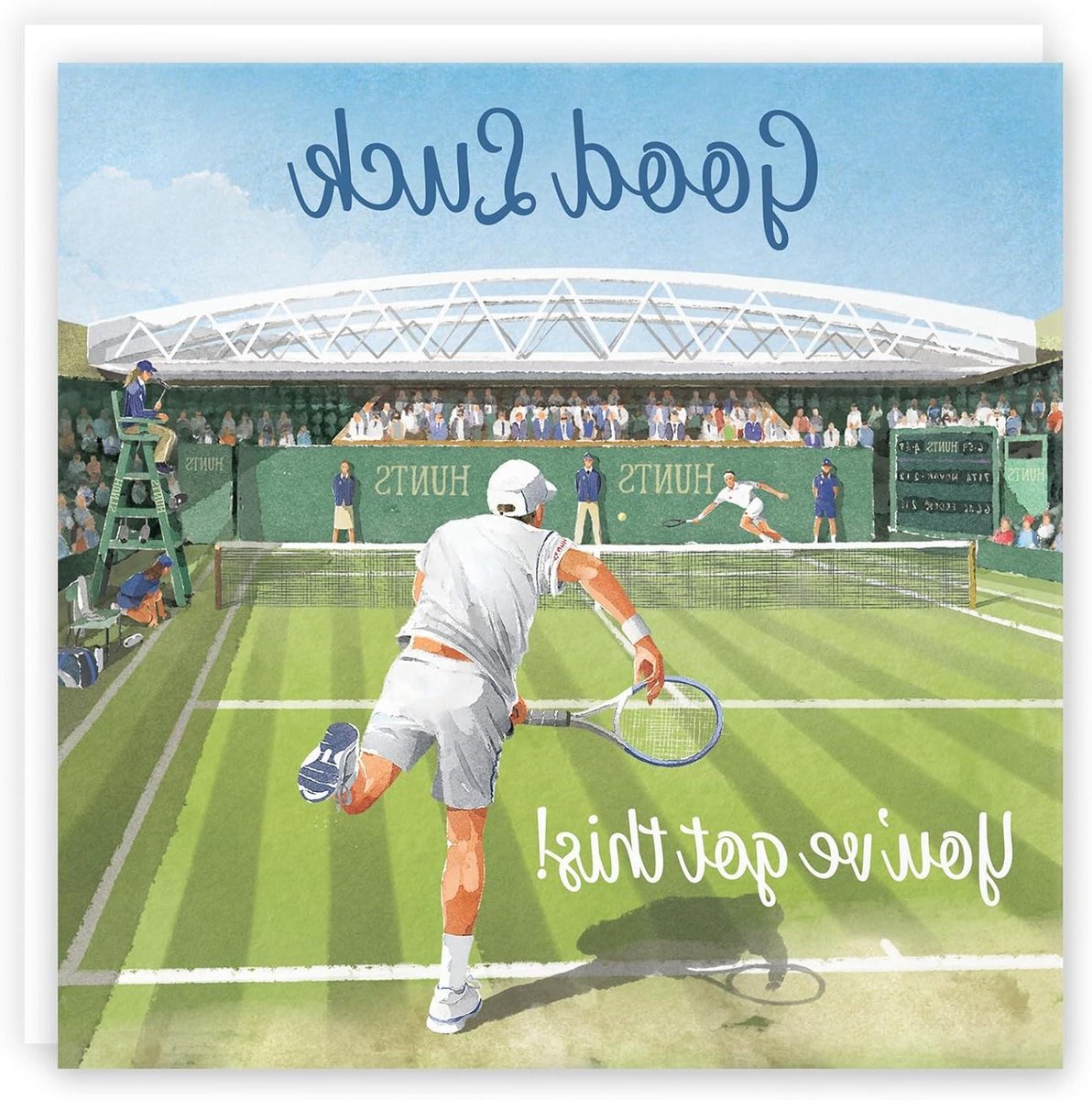 Gelukskaart Tennis - Wenskaart Sport - Veel Geluk Wensen - Gedrukte Boodschap - 148 x 148 mm - Meerkleurig