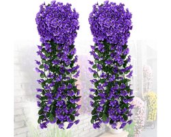 2 Stuks Kunsthangbloemen - 90 cm - UV-Bestendig - Orchideeën Kunstbloem - Voor Huis, Tuin, Buiten, Binnen, Wanddecoratie - Hangende Kunstplanten - Paars