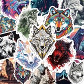 Set de 50 autocollants loups multicolores – autocollants loups artistiques avec illustrations colorées – autocollants en PVC pour enfants et adultes – set d'autocollants décoratifs