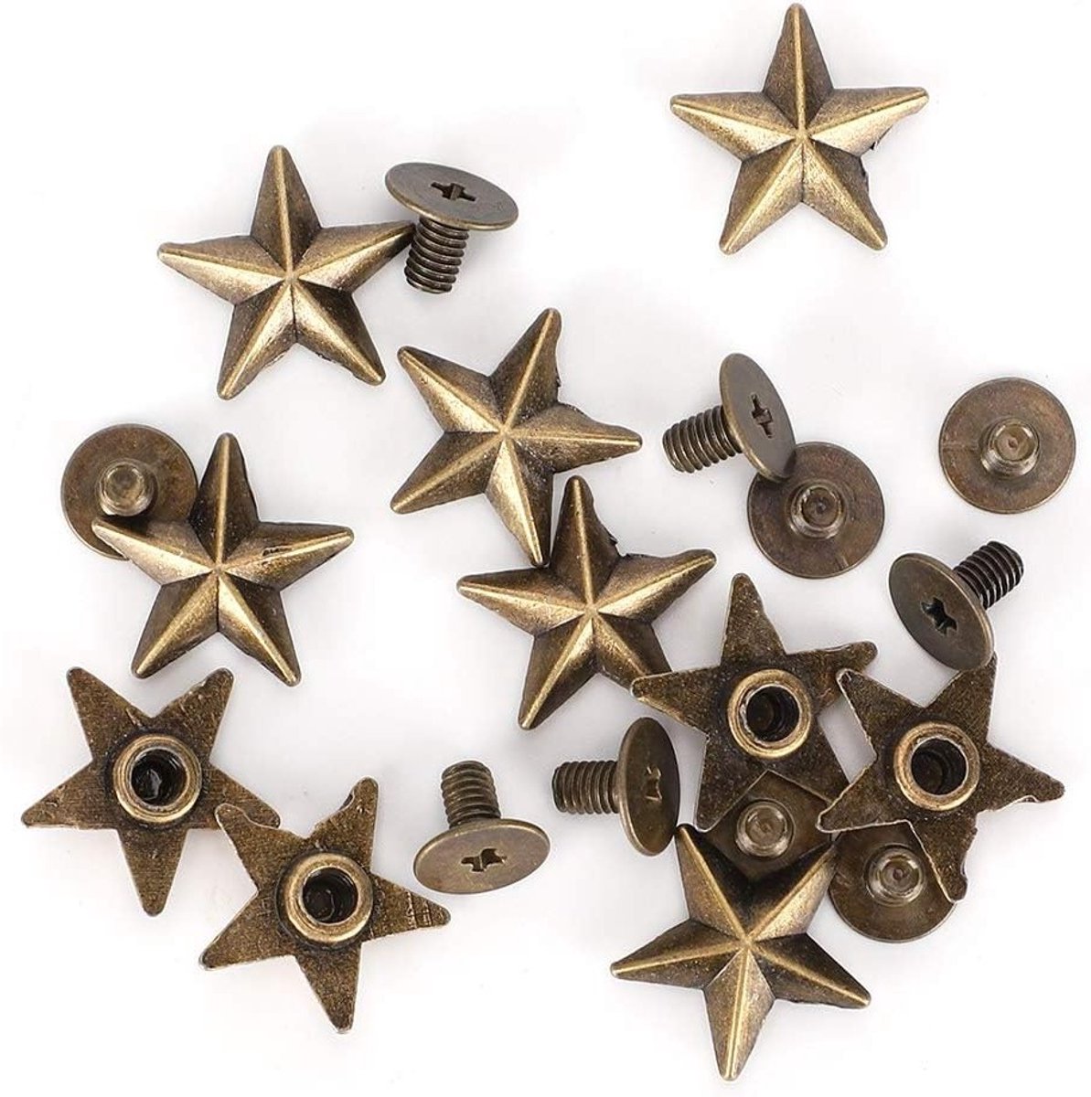 50 stuks stervormige klinknagels van zinklegering voor DIY projecten, tassen, kleding en schoenen - 14mm (brons)