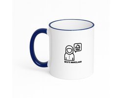 Hacebo® - Beste Makelaar koffiebeker met gekleurde rand donker blauw - Makelaar - cadeau makelaar - thee mok - koffie beker - Leuk cadeau voor je Makelaar om te geven - verjaardag makelaar - bedankt voor alle hulp - koffiemok - 330 ML