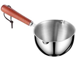 RVS Melkpan - Boterwarmer Sauspan - Kleine Porties Verwarmen - Houten Handvat - 120 ml - Zilver