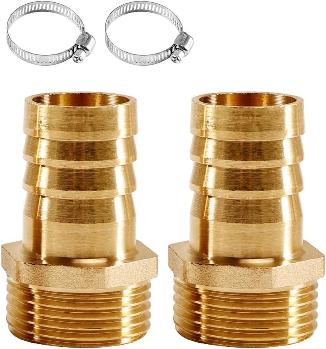 Hose grommet set 2 stuks, messing schroefverbinding 1 inch AG x 25 mm, spuitmondslang aansluiting met 2 slangklemmen en plugadapter