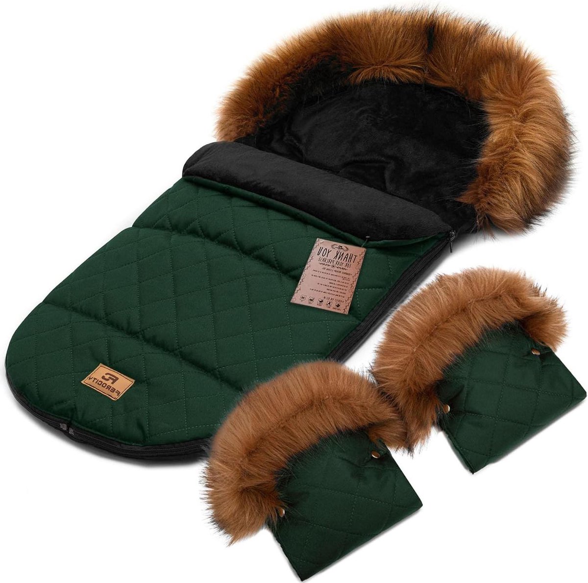 Babyvoetenzak met Handmof - Winterzak Kinderwagen - Baby Warm Houden - Afneembare Voorzijde - 85 cm - Gewatteerd Groen