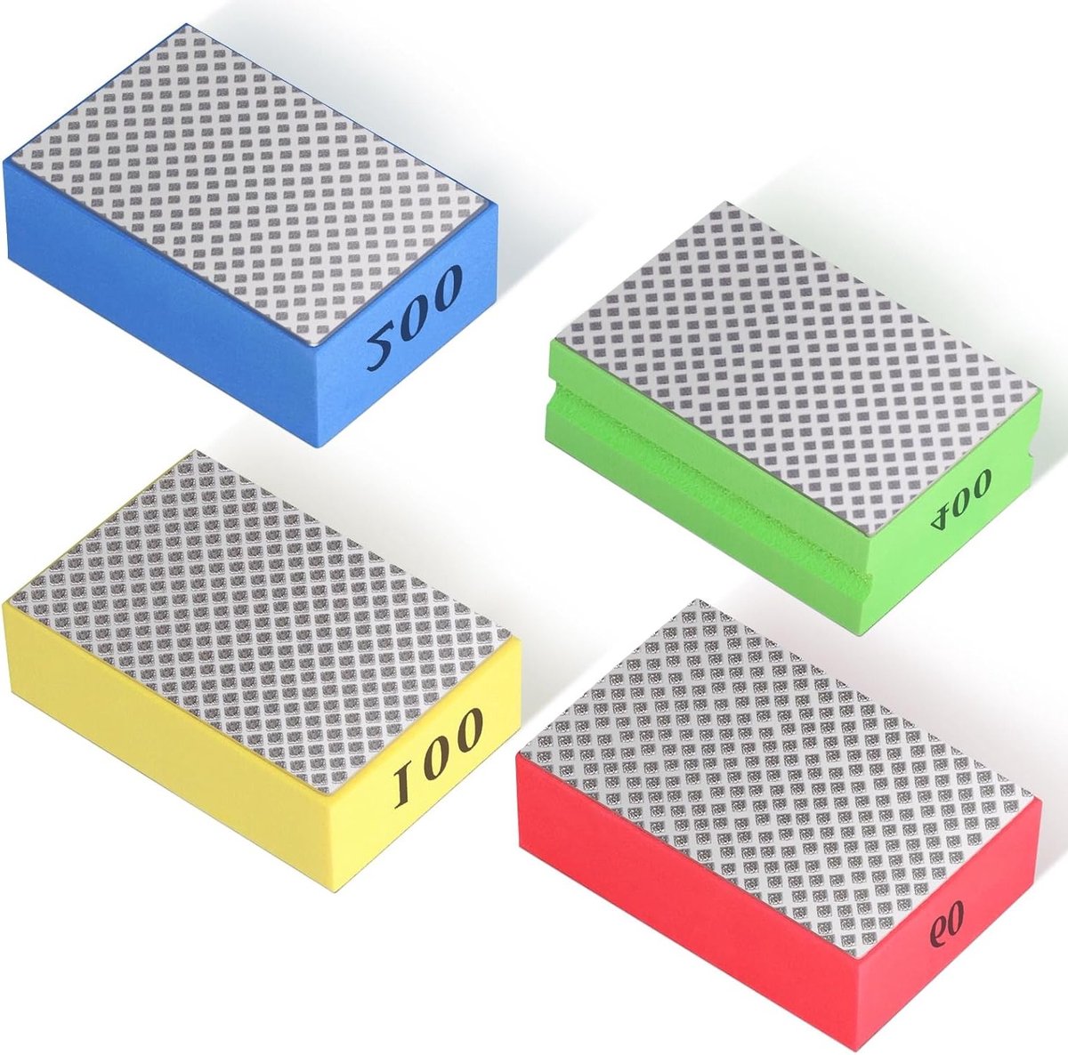 Set van 4 Schuurblokken voor Handmatig Polijsten - Diamant Polijstpads voor Steen, Keramiek en Glasbewerking