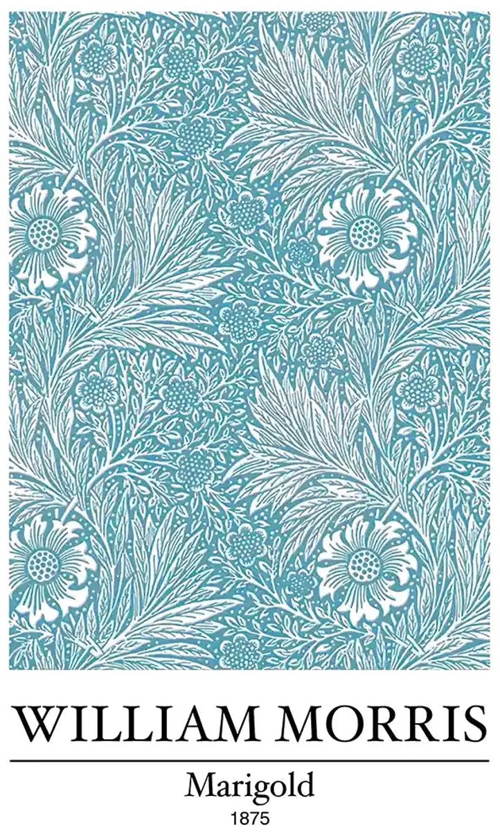 Yourwallarts.com - Wandpaneel - Canvas - William Morris Marigold Turquoise Bloemenpatroon Schilderij