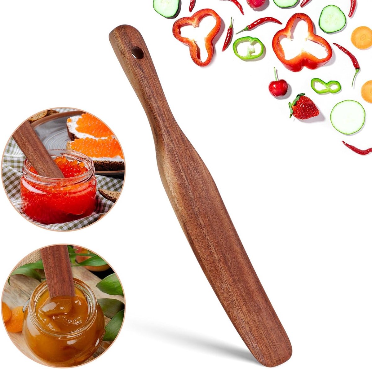 Robuuste bakspatel van teak hout, 26 cm, ideaal voor deeg, roeren en pannen schrapen
