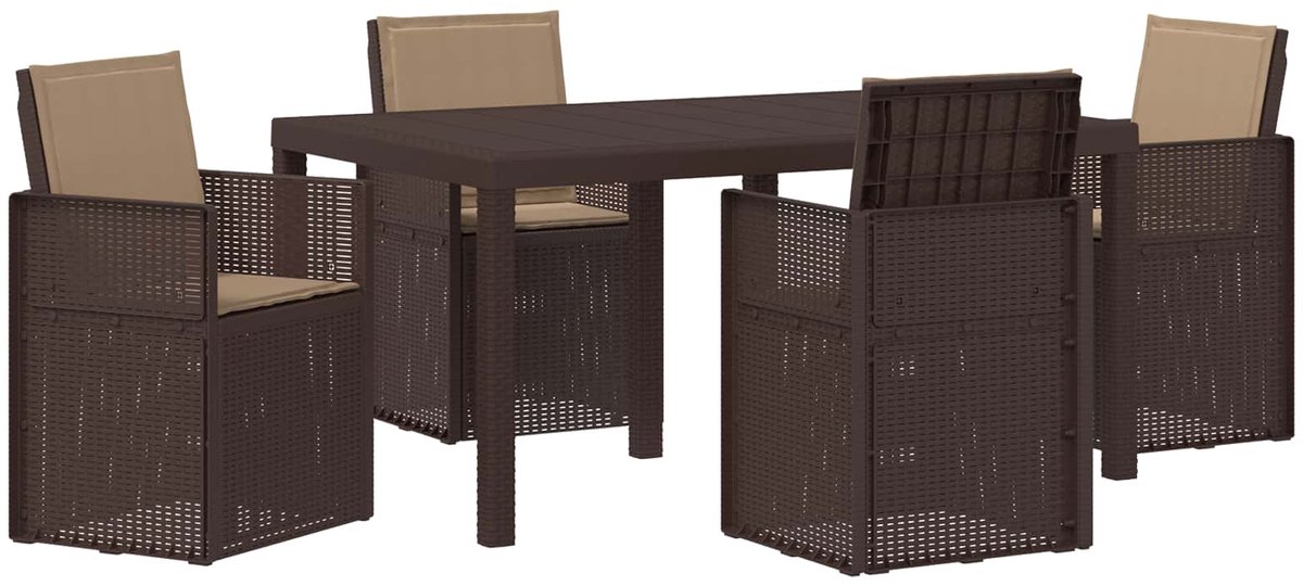 vidaXL - Tuin - Eettafel - Set - met - kussen - 5 - pcs - Bruin - en - Taupe - PP