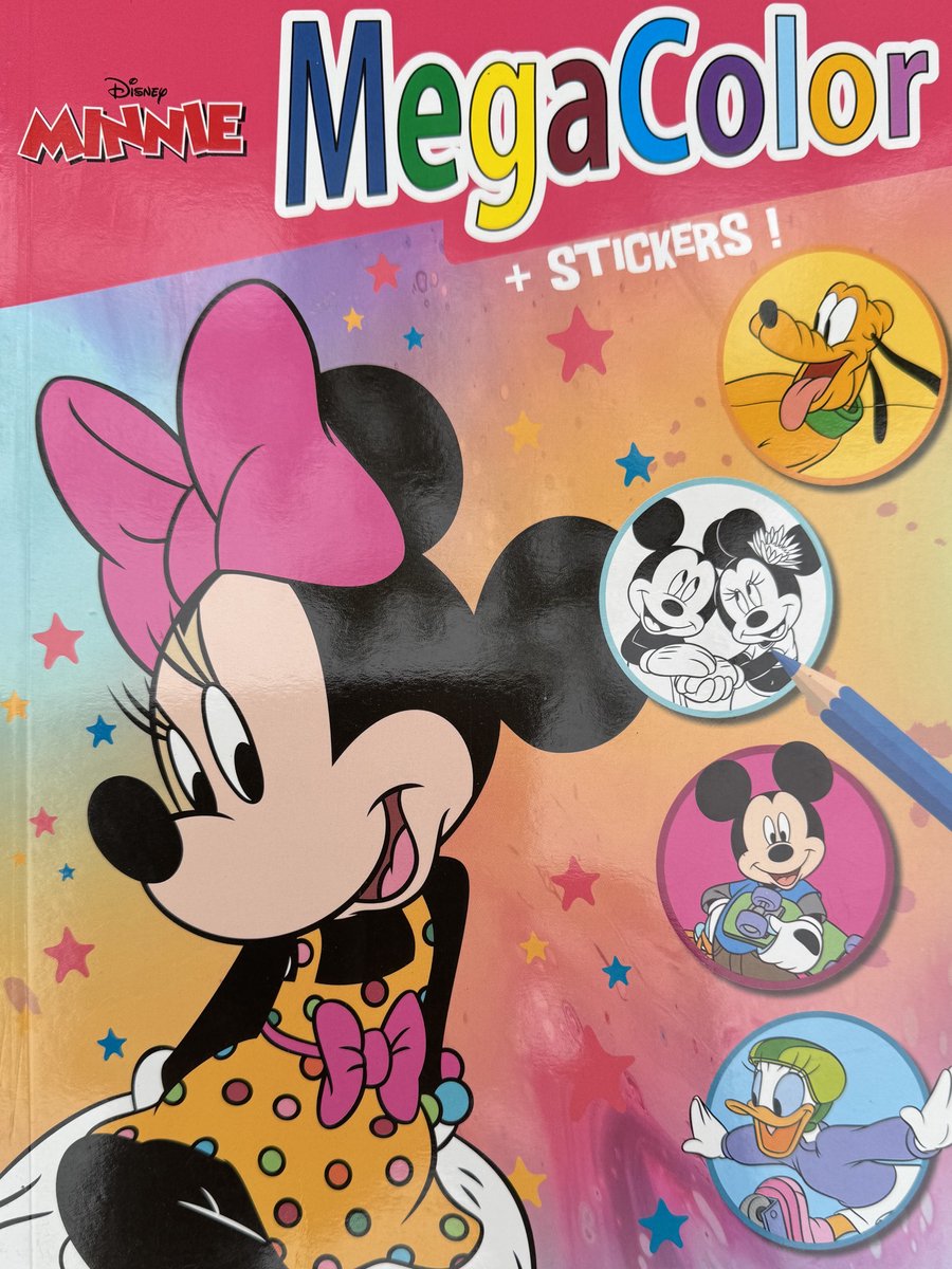 Megacolor Mininie Mouse - Kleurboek met +/- 125 kleurplaten en 1 stickervel met +/- 25 stickers - Roze