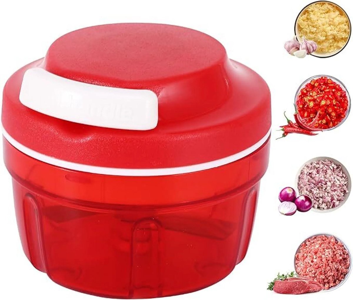 Groente- en uienhakker, handmatige keukenmachine van 300 ml, huishoudelijke hakmolen geschikt voor trekkoord, vleesmolen, keukenaccessoire, rood.