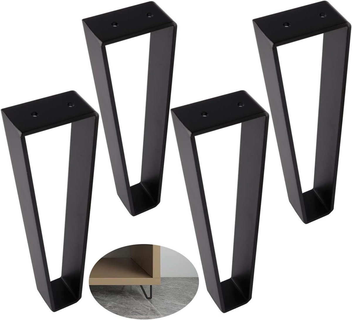 Meubelpoten Set - Tafelpoten Kastpoten - Meubels Verbeteren - Massief Stalen Constructie - 10 Inch - Zwart