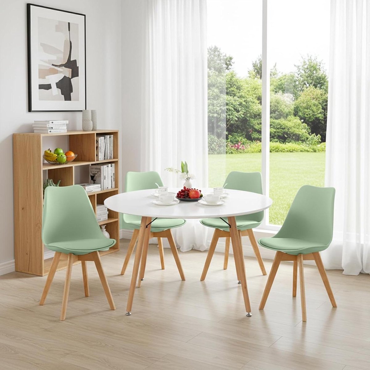 Eetkamerset - Tafel met stoelen - Samen eten - Ergonomische stoelen - 120 cm tafel - IJsgroen