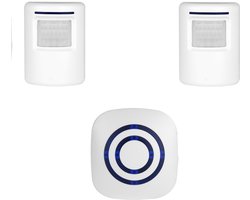 Oneay Bewegingssensoralarm, draadloos opritalarm, huisbeveiliging voor bedrijven, detectiealarm met 2 sensoren en 1 ontvanger, 36 beltoontjes, LED-indicatoren voor gebruik binnenshuis.