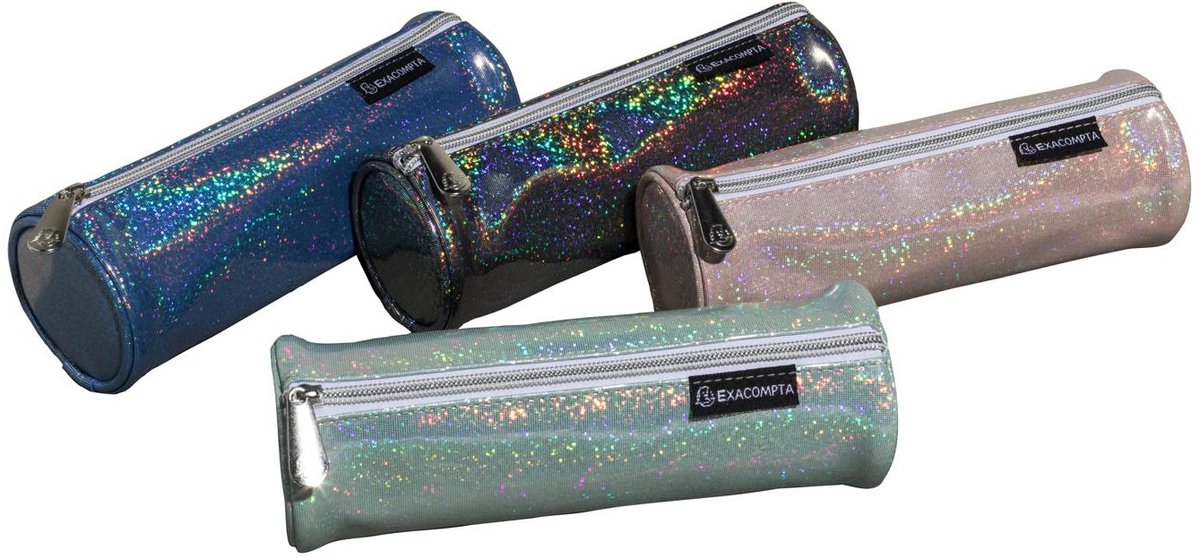 Exacompta 16x Pennenetui rond in PU Glitter - 22,5x7,5cm - Geassorteerd - 52770E