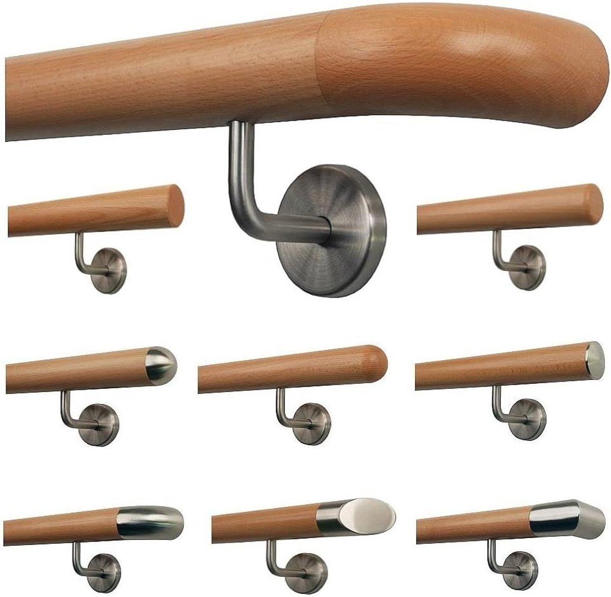 Houten Trapleuning - Houten Greep - Veilig Traplopen - Massief Beuken Hout - 160 cm - Natuurlijk Hout