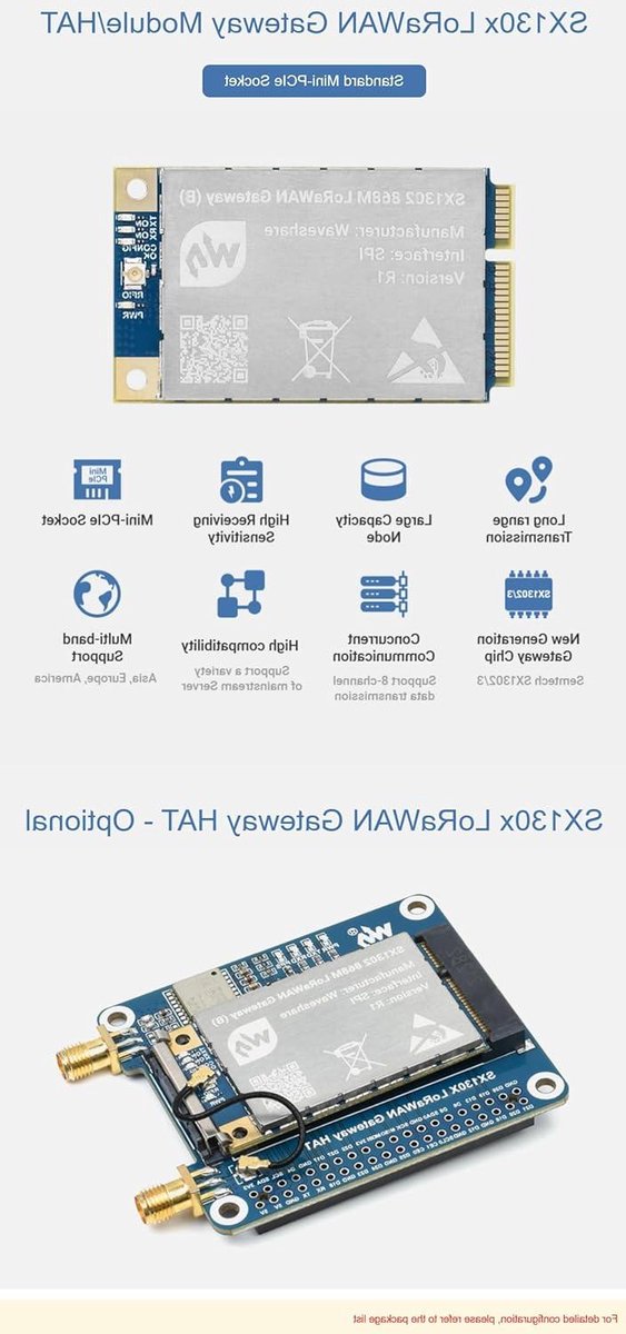 LoRaWAN Gateway Module - Raspberry Pi HAT - Netwerk Bouwen - Lange Afstand Transmissie - Mini-PCIe - Groen