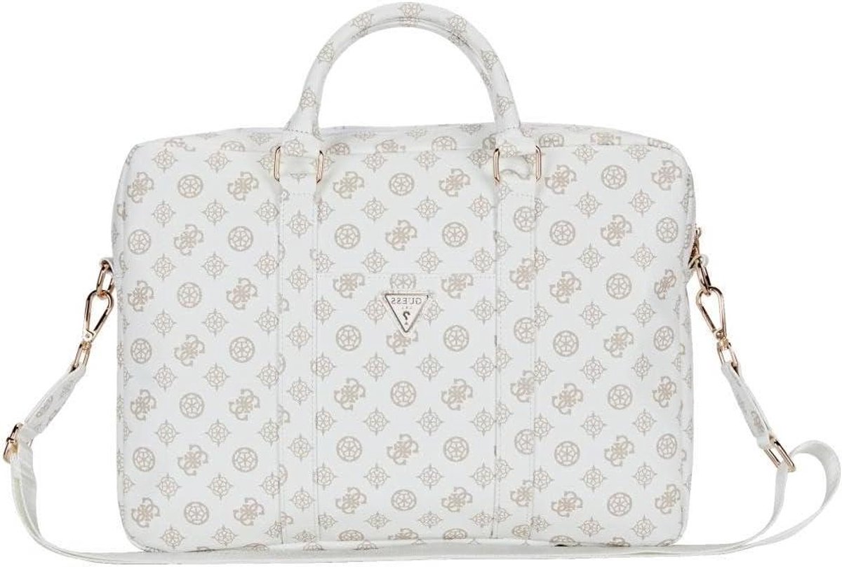 Laptoptas 4G Peony - Schoudertas - Veilig Vervoer - Eco-leer met patroon - 16 inch - Wit