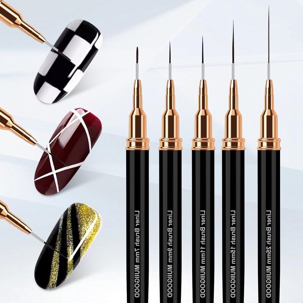 Set van 5 Professionele Nagelkunst Penseelsets voor Yolk Gradient, Perfect voor Lange Lijnen en Gedetailleerd Werk, Maten 4/8/12/20/25mm