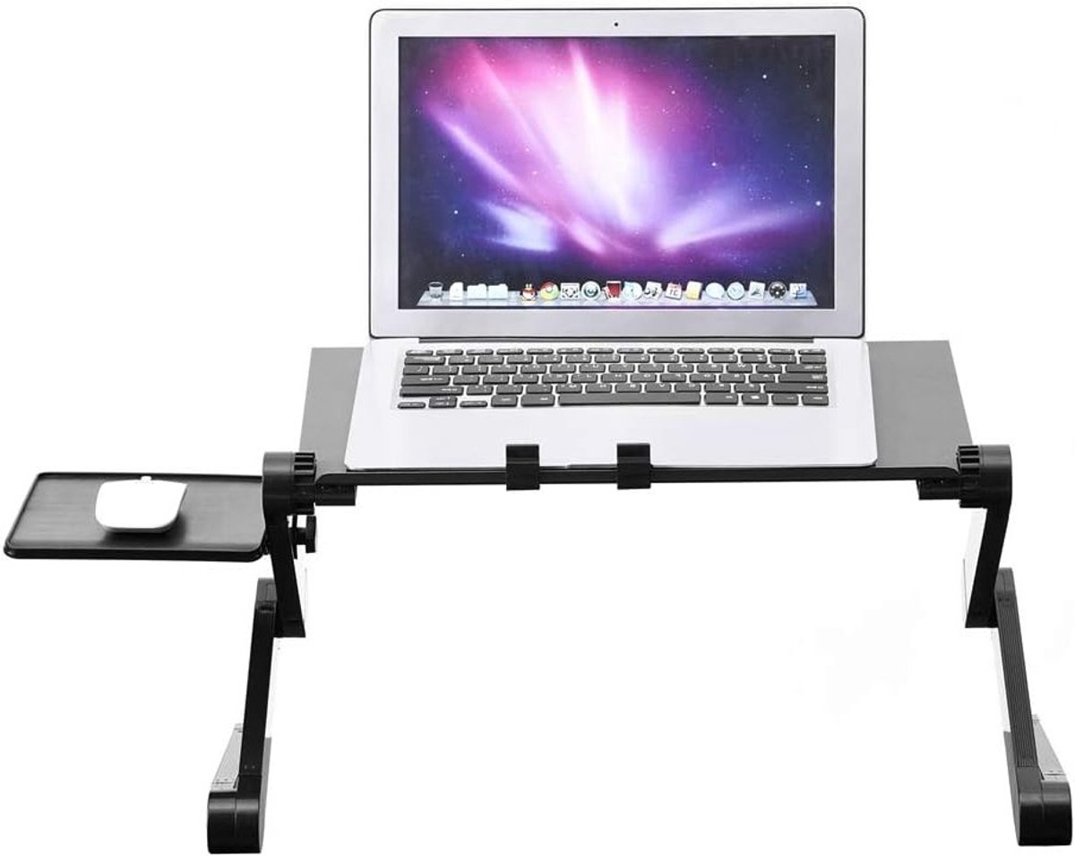 Verstelbare Laptopstandaard van Aluminium met Muismat, Vouwbare Notebookhouder voor Bed, Kantoor en Ontspanning