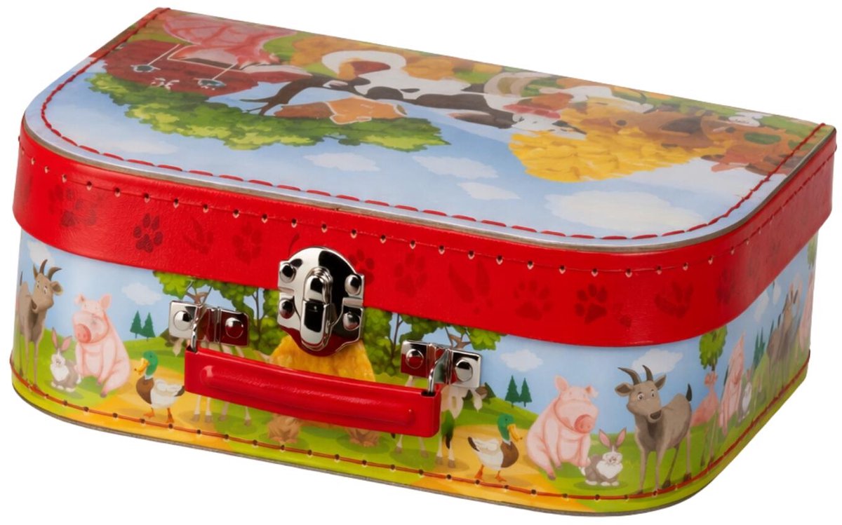Kinderkamer opberkoffer boerderij thema - rood - 25 cm - karton - kinderkoffer - speelkoffer