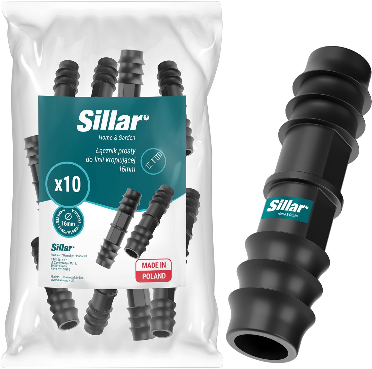 Sillar Druppelslang Koppeling 16 mm – Tuinslangkoppeling - Steekkoppeling voor Druppelirrigatie – Kunststof – Zwart – 10 Stuks
