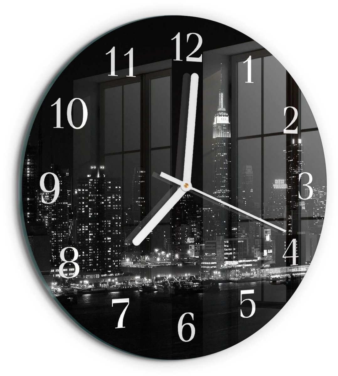 TULUP Wandklok - Horizon Moderne Glazen Wandklok - 30fi cm - Zwart Wandklok Glas Met Motief - Witte Handen - Ronde Wandklok - Moderne Wandklok Glas - Wandklok Glas Decoratie Zwart - Horizon