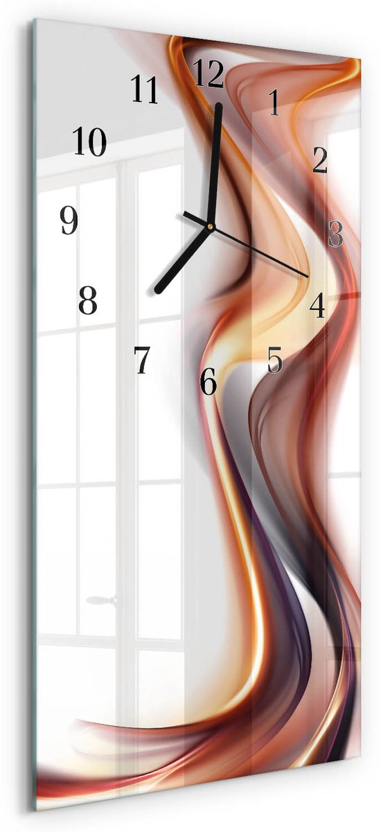 TULUP Wandklok - Abstractie Glazen Wandklok Design - 30x60 cm - Veelkleurig Klok Glas Met Opdruk - Zwarte Handen - Rechthoekige Wandklok - Moderne Wandklok Glas - Wandklok Glas Decoratie