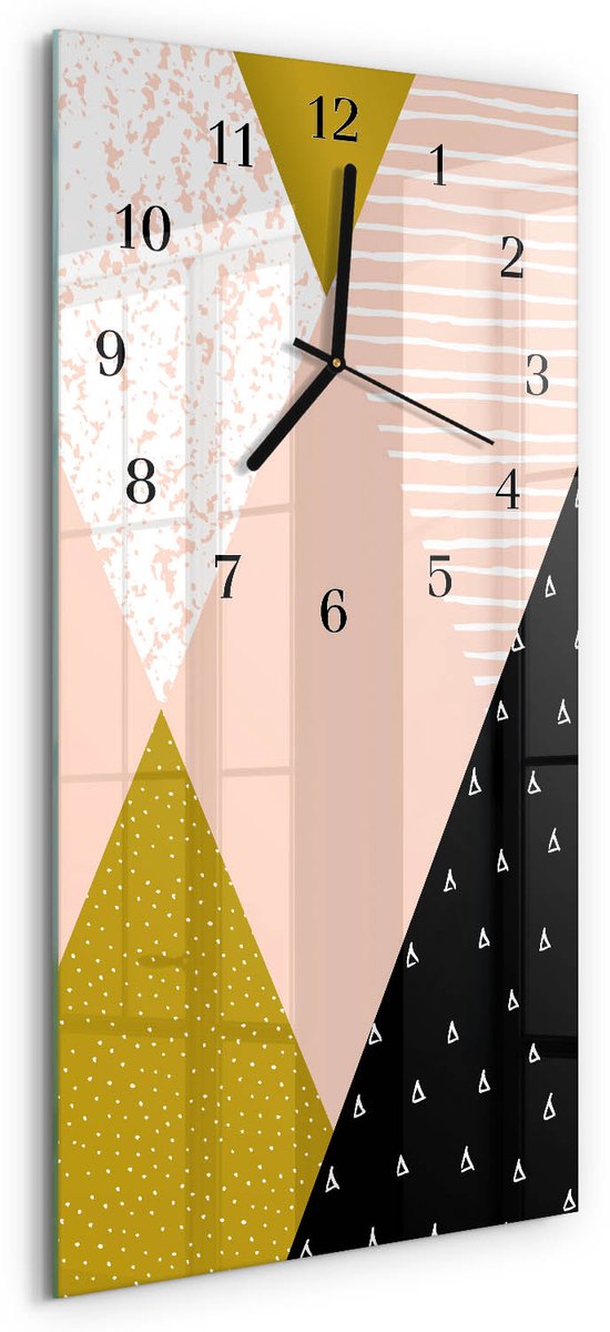 TULUP Wandklok - Patroon Wandklok Glas Met Motief - 30x60 cm - Veelkleurig Decoratieve Glazen Klok - Zwarte Handen - Rechthoekige Wandklok - Glazen Wandklok Design - Klok Glas Met Opdruk Veelkleurig - Patroon