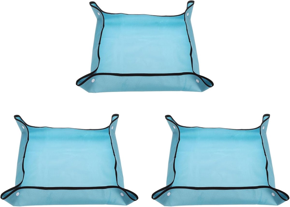 Tuinmat-Verpotmat- 3-Stuks Verpotmat 50x50cm - Blauw - Hoogwaardig Oxford Cloth - Waterdichte Plantenmat voor Binnen - Opvouwbare Potgrond Opvangmat met Drukknoppen - Voor Zaaien en Verplanten