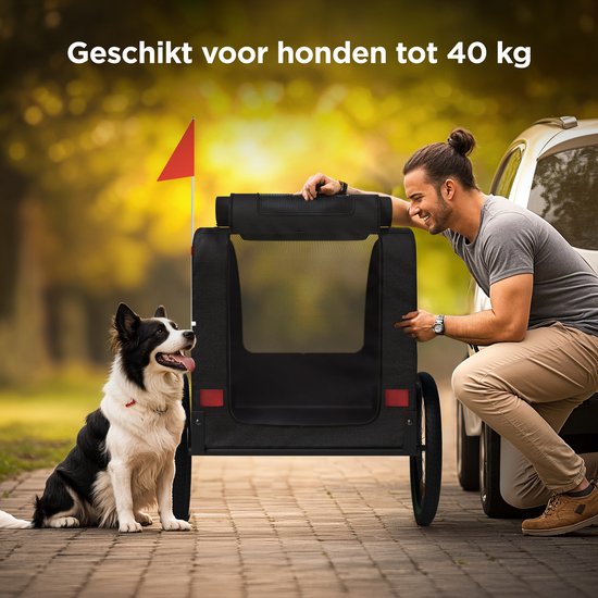 TrevoPet® Hondenfietskar - Opvouwbare Fietskar Hond - Hondenkar - Geschikt voor E-Bikes - Tot 40 kg - Voor Middelgrote & Grote Honden - Zwart