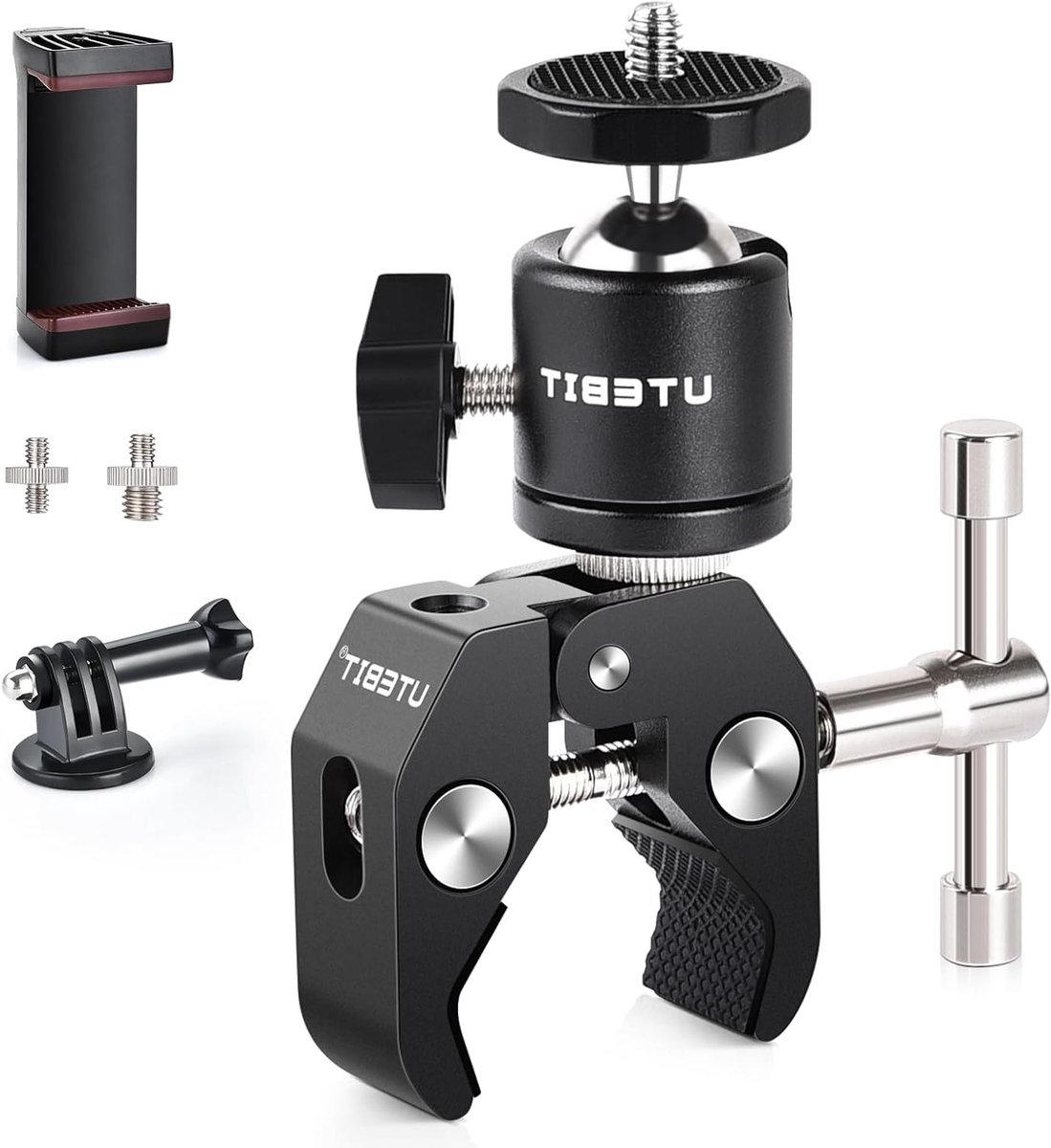 Aluminium Klem voor Headset en Camera met 3/8" en 1/4" Schroefdraad - Geschikt voor Statief, Flitslicht en LED Verlichting