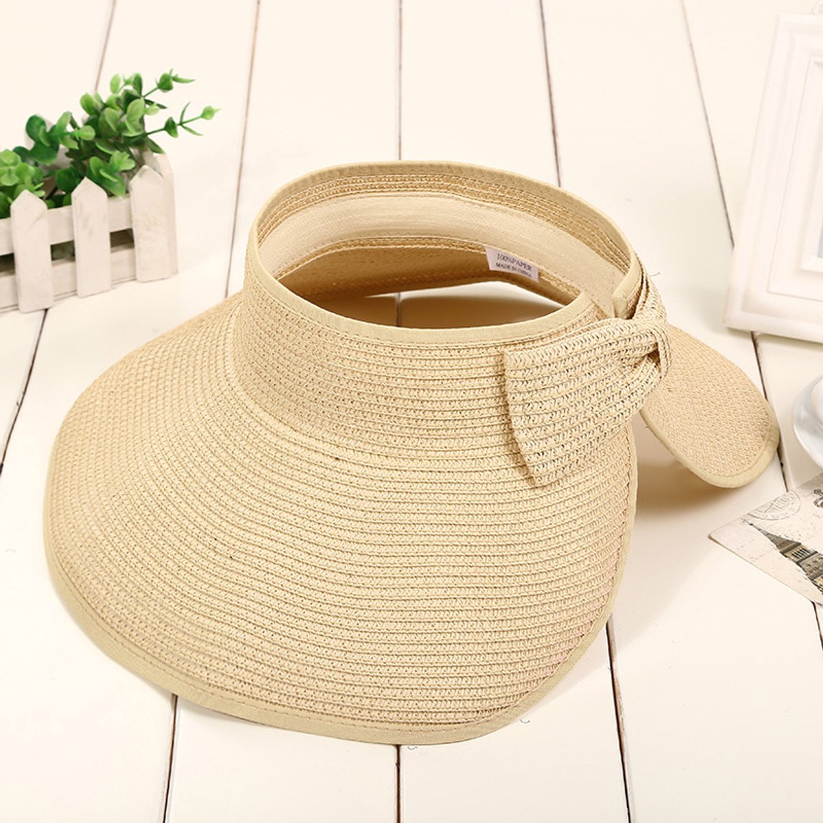 VHV - Hoed - Zonnehoed - Zonnehoed dames - Zonnekleppen voor dames - Opvouwbare zomerhoeden - Voor strand en buitenactiviteiten - Beige (56-58 cm)
