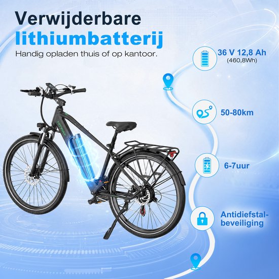 Elektrische Fiets Hitway BK7S Pro - 27.5 Inch City Commuter EBike met Afneembare 36V 12.8Ah Lithium Batterij - Mountain E-Bike met 250W Motor - 21 Versnellingen - IP54 Waterdicht van Merkloos — afbeelding 5
