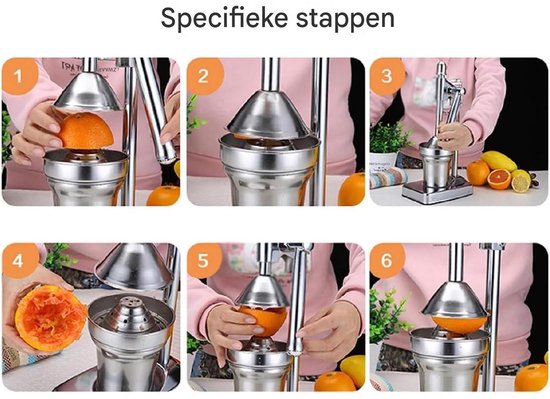 carmdering - Citruspers - Handmatige Citruspers - Sapcentrifuge - Roestvrij staal, 12,5×18,5×36,5 cm - Druppelvrij, ergonomisch handvat - Geschikt voor citroen, limoen, sinaasappel en granaatappel - Perfect voor thuis en keuken - Oranje van Carmdering — afbeelding 5