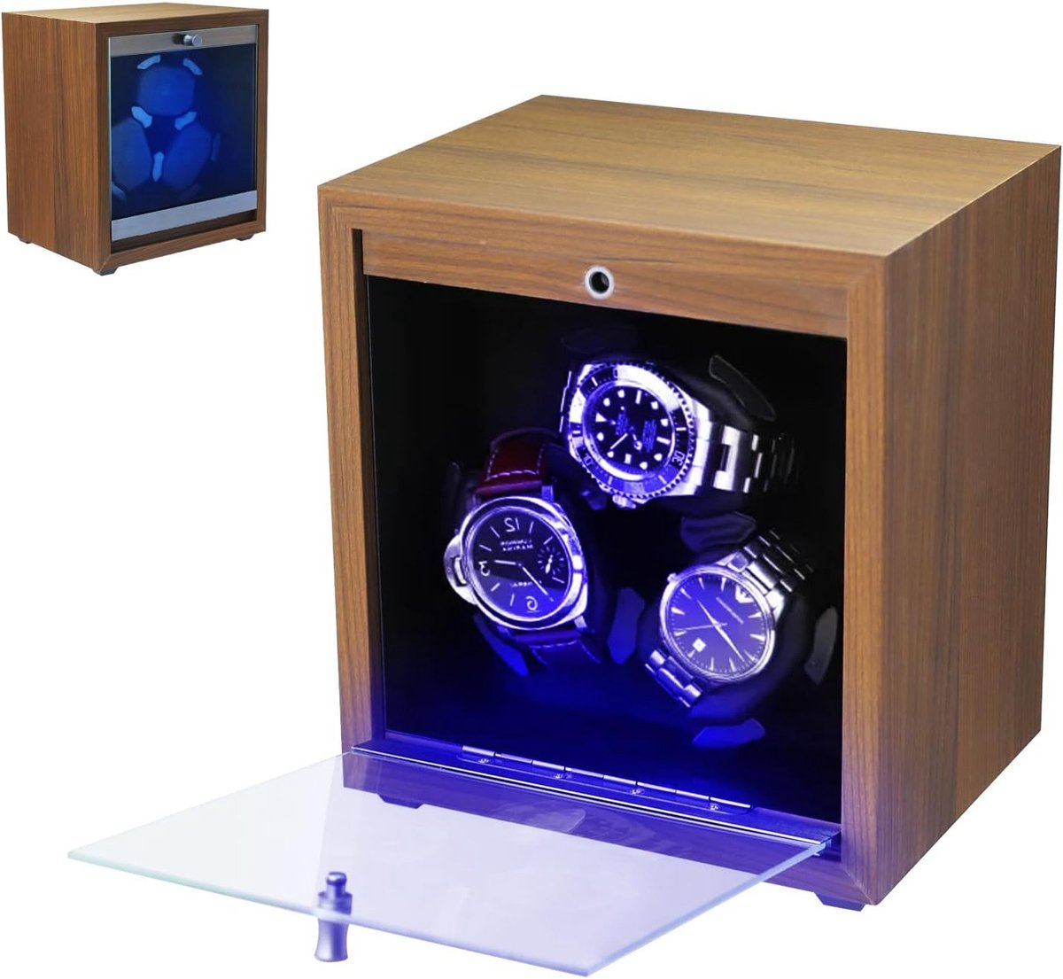 Automatische Horloge Winder met 3 Rotatieboxen, 4 Rotatiemodi, Blauw LED Licht en Stopfunctie voor Heren en Dames