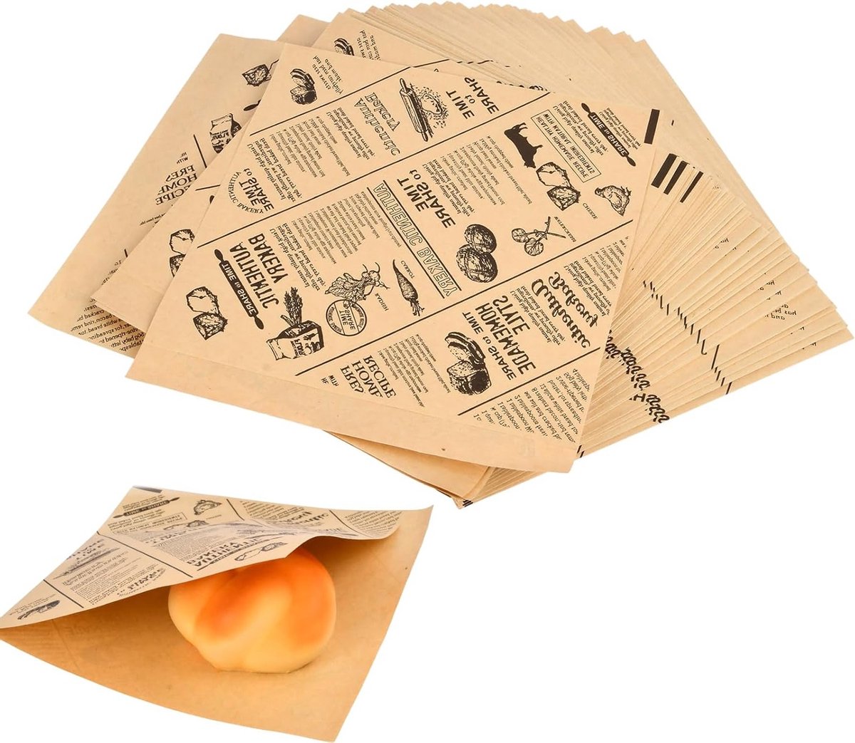 200 Stuks Papieren Verpakkingen voor Voedsel, 15x15cm, Ideaal voor Burgers, Chips en Sandwiches