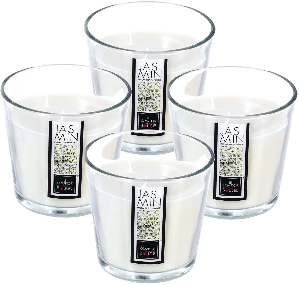 Atmosphera geurkaars - 4x - jasmijn geur - 40 branduren - wit - in glas - aroma/geurkaars