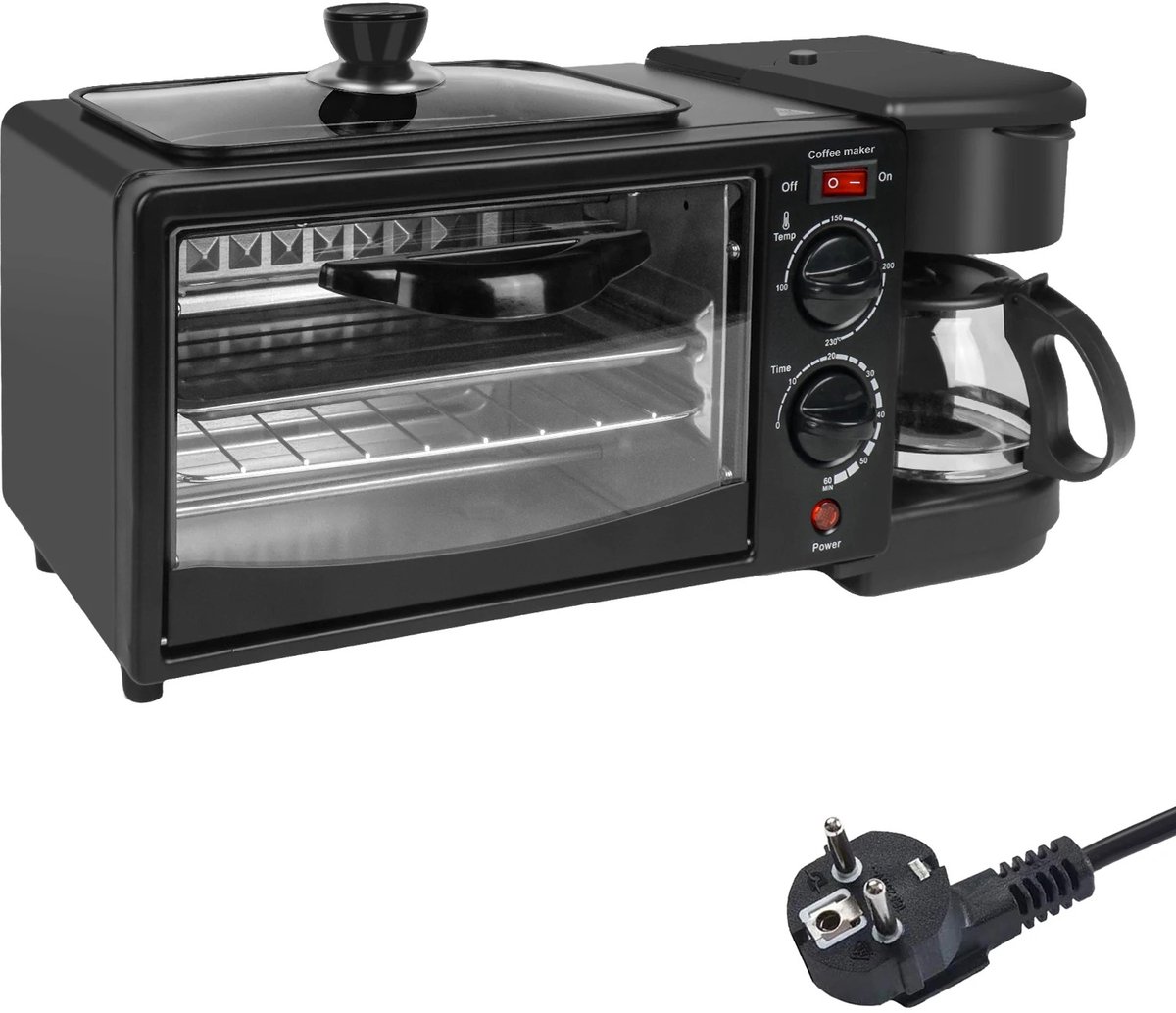 Innovastore Ontbijtmachine - Oven - Koffiezetapparaat - Broodrooster - Bakken - Warmhoudplaat - Kamperen - 3-1 machine - Zwart