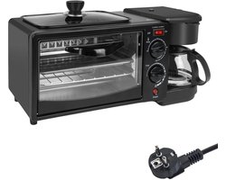 Innovastore Ontbijtmachine - Oven - Koffiezetapparaat - Broodrooster - Bakken - Warmhoudplaat - Kamperen - 3-1 machine - Zwart